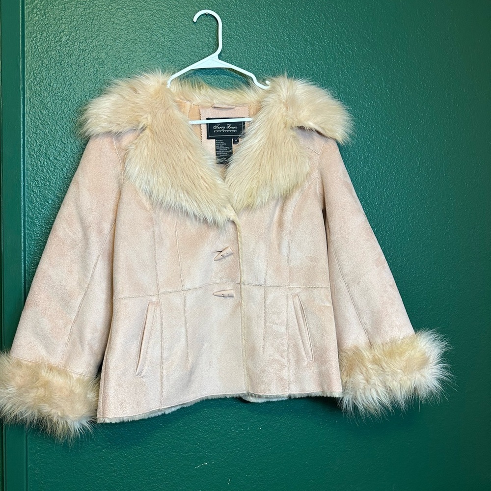 Terry Lewis Classic Luxuries Cream adult Pea Coat with Faux Fur